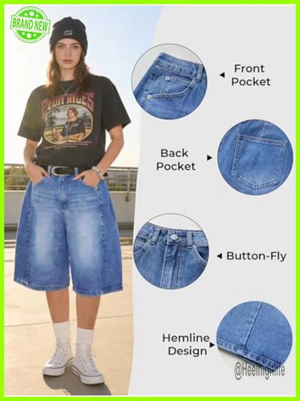 Baggy High Waisted Wide Leg Bermuda Denim Shorts Y2K